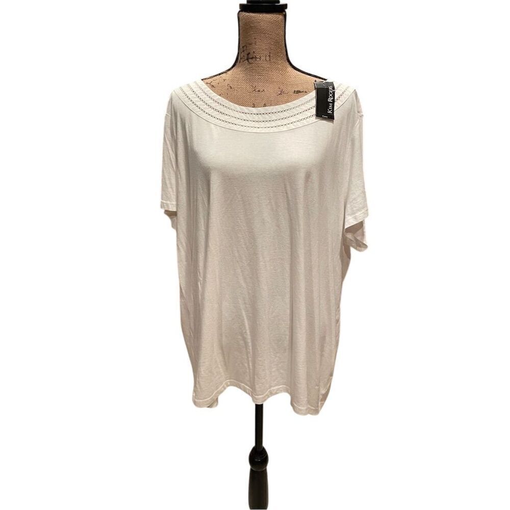 Kim Rogers Women's 2XL White  Blouse Lace Detail Summer